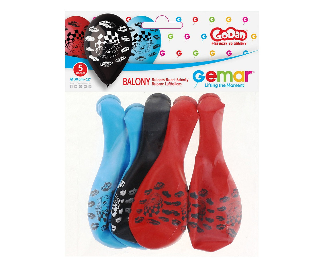 Balloons Gemar 12", pastel premium cars, 5pcs