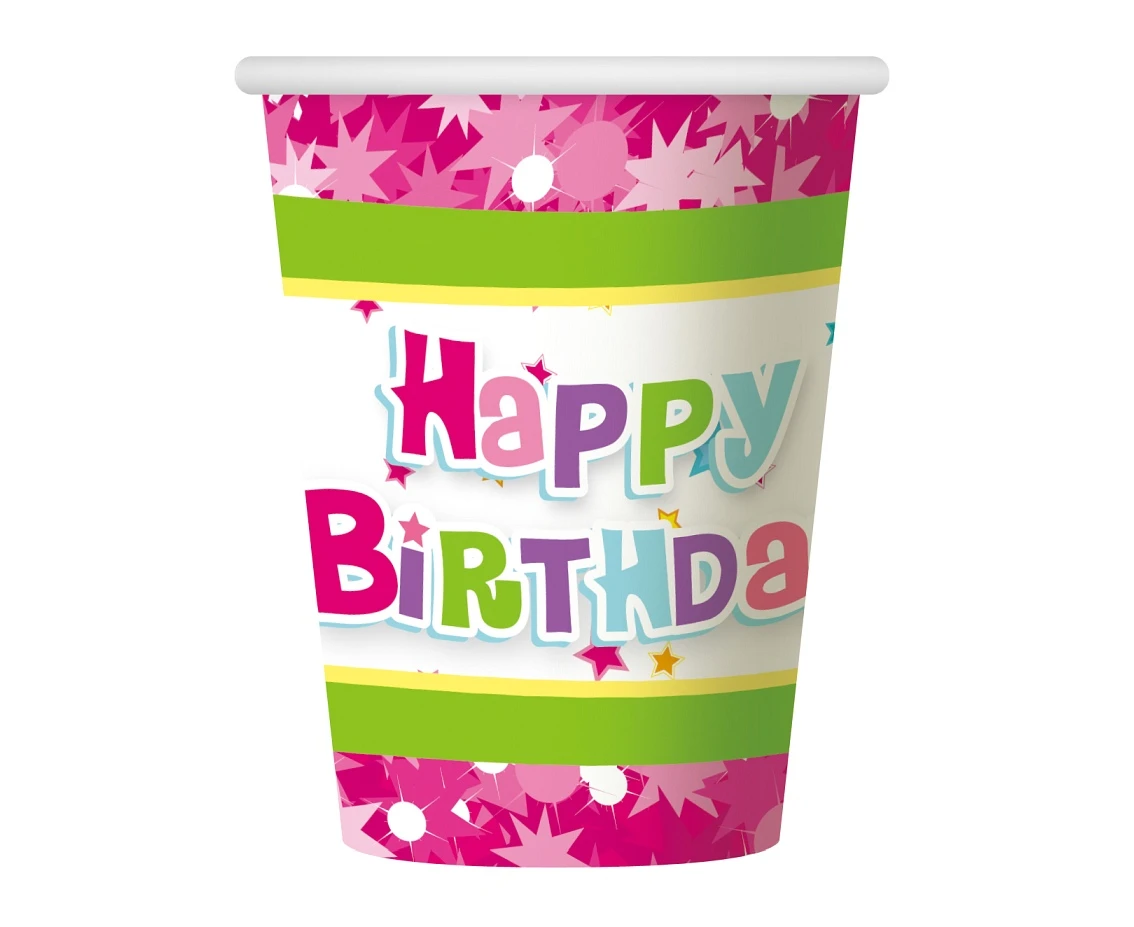 Paper cups "Happy Birthday - pink", 270 ml / 6 pcs EOL