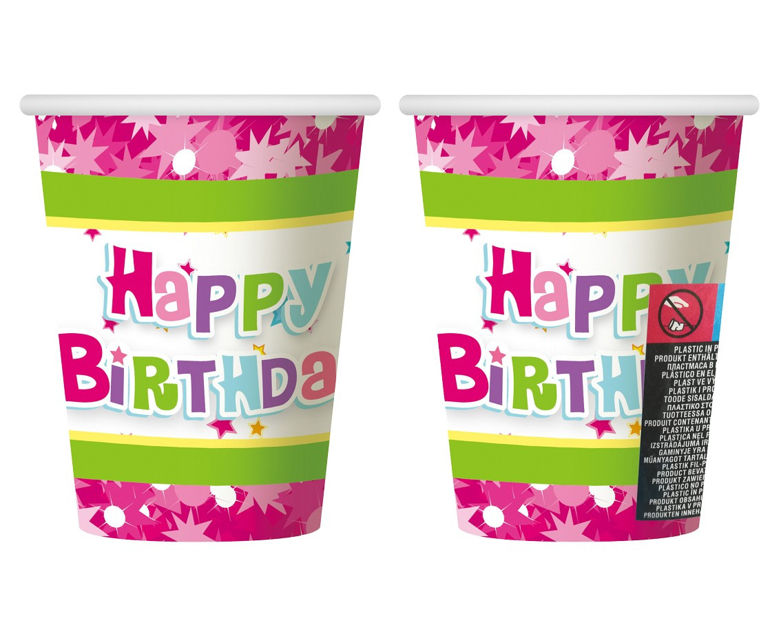 Paper cups "Happy Birthday - pink", 270 ml / 6 pcs EOL