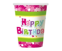 Paper cups "Happy Birthday - pink", 270 ml / 6 pcs EOL