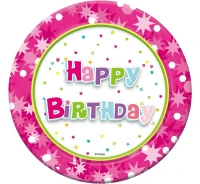 Paper plates "Happy Birthday - pink", 18 cm, 6 pcs EOL