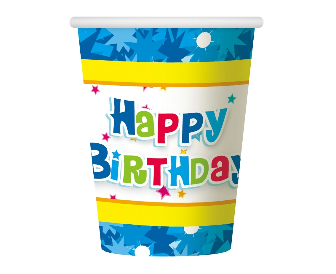 Paper cups "Happy Birthday - blue", 270 ml / 6 pcs EOL