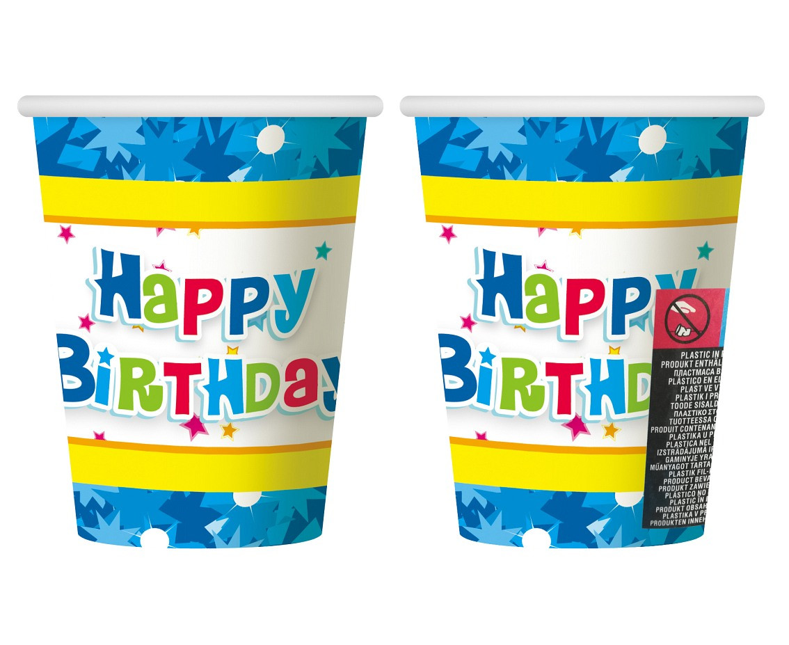 Paper cups "Happy Birthday - blue", 270 ml / 6 pcs EOL
