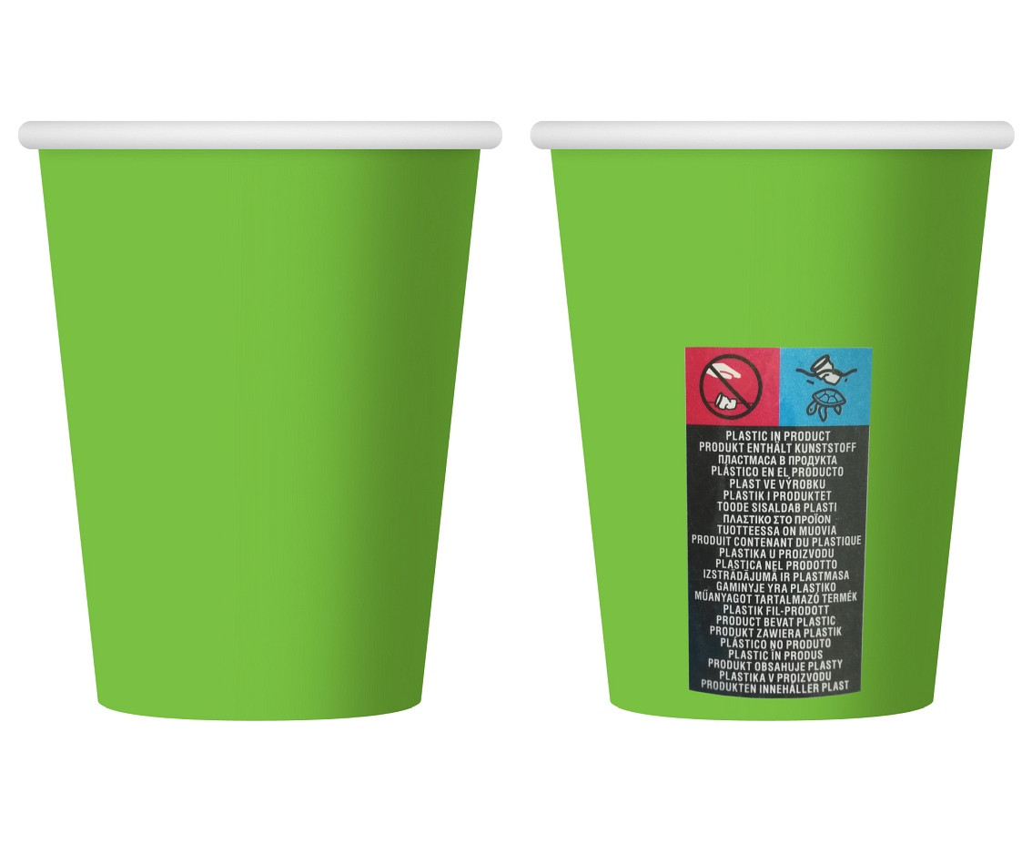 Paper cups, solid colour pistachio, 250 ml / 6 pcs