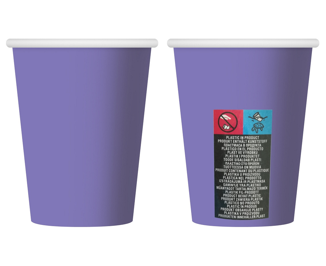Paper cups, solid colour, lavender, 250 ml/ 6 pcs