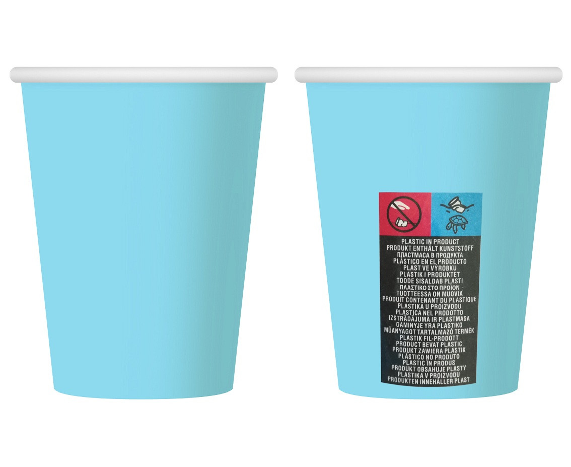 Paper cups, solid colour, light blue, 250 ml / 6 pcs