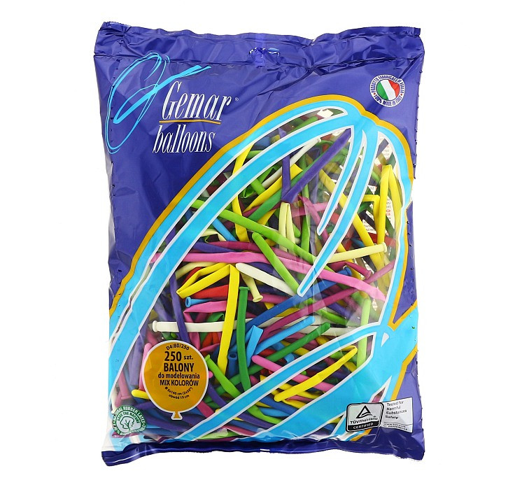 Balony Gemar, rurki włoskie mix, 250szt.