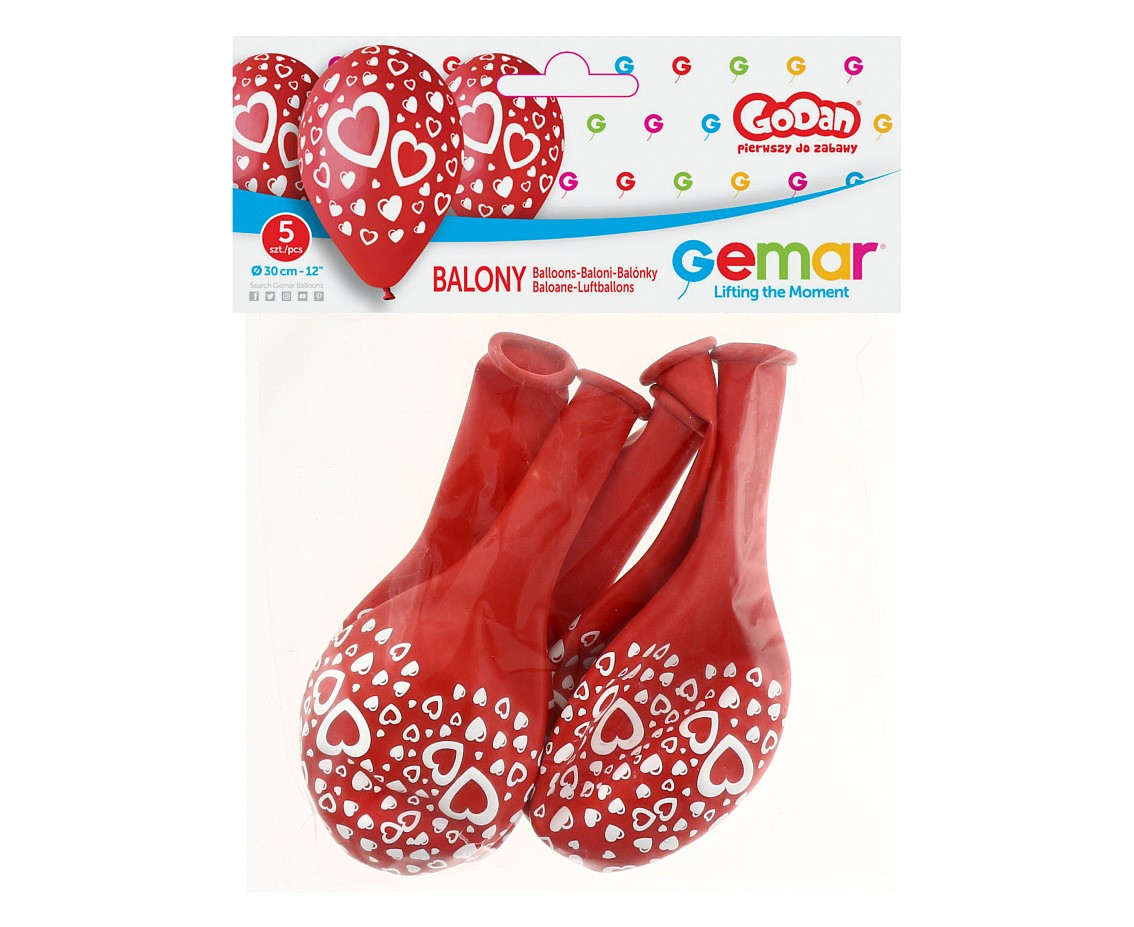 Balony Gemar 12", pastel premium serduszka, 5szt.