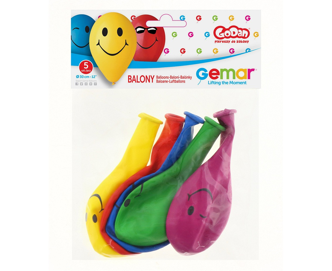 Balloons Gemar 12", premium 3 smileys, 5pcs