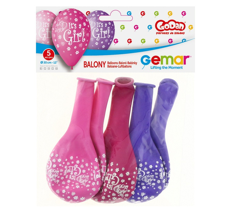 Balloons Gemar 12", pastel premium "its a girl", 5pcs