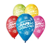 Balloons Gemar 12", pastel balloons premium "happy birthday (fireworks)", 5pcs