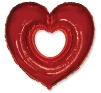 Foil balloon 24" FX - Open heart, red,  unpacked (flat)