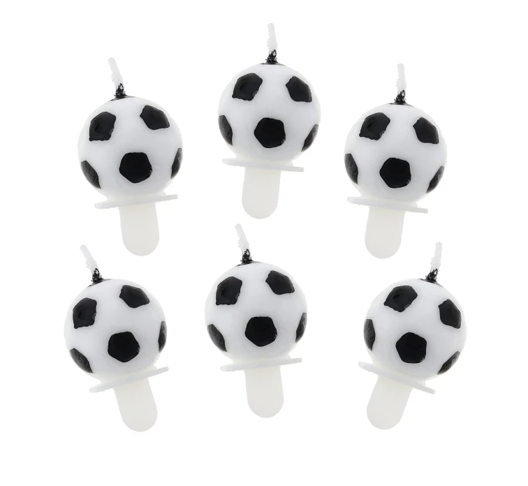 Birthday Candles 6/6, "Soccer ball shape", with holders