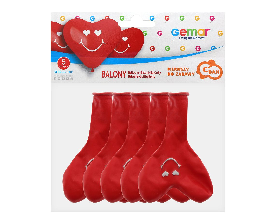 Balloons Gemar 5", pastel smiling hearts balloons, 5pcs