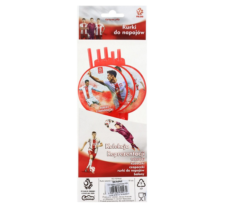 Flexible drinking straws with medallion PZPN, 5 pcs.