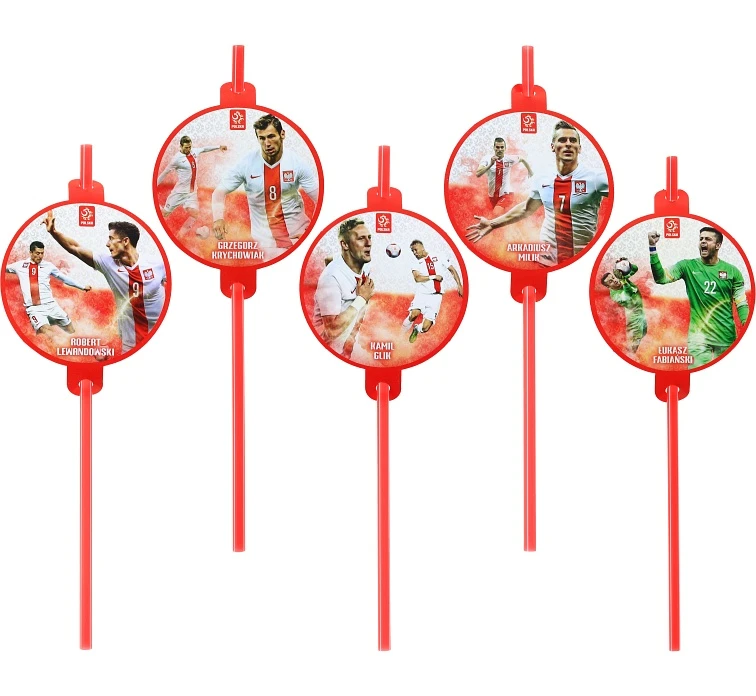 Flexible drinking straws with medallion PZPN, 5 pcs.