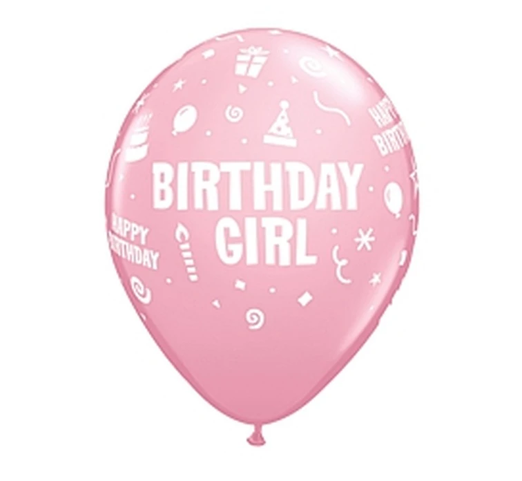 Balloons Anagram 11", QL "Birthday Girl", pastel pink, 6 pcs EOL