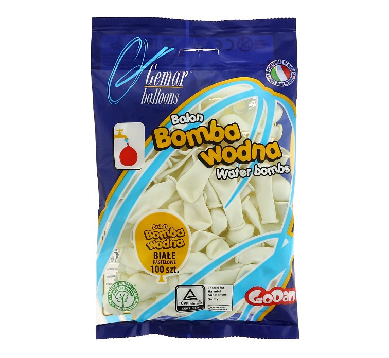 Balloons Gemar, water bomb balloons, white, 100pcs