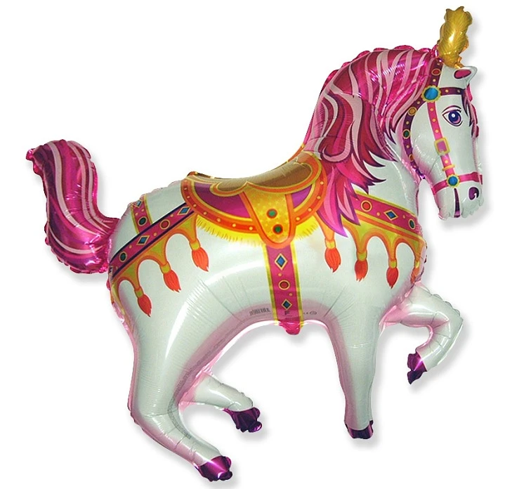 Foil balloon 24" FX - Pink circus horse (gold feather),  unpacked (flat)