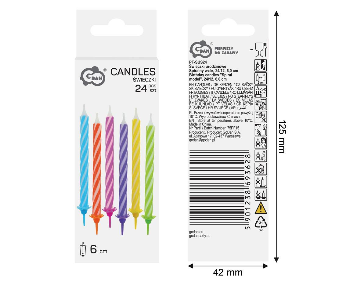 Birthday candles "spiral model", 24/12, 6,0 cm
