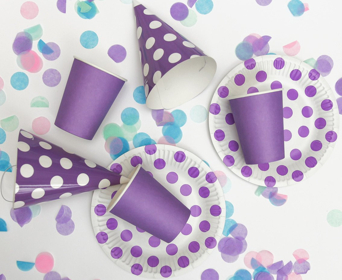 Paper hats Polka Dots, lavender, 6 pcs