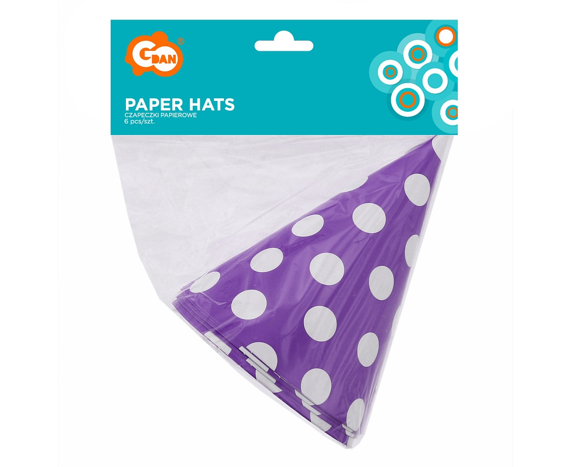 Paper hats Polka Dots, lavender, 6 pcs