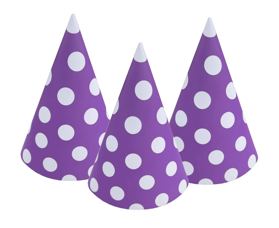Paper hats Polka Dots, lavender, 6 pcs