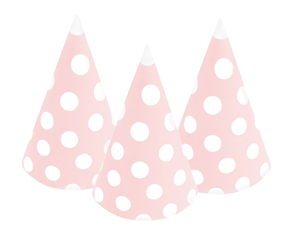 Paper hats Polka Dots, pink, 6 pcs