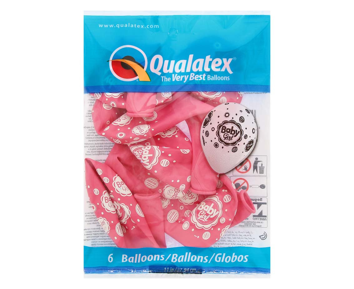 Balloons Anagram 11", QL "Baby Girl", baby girl dots, mix: light pink, pink, lavender, 6pcs EOL