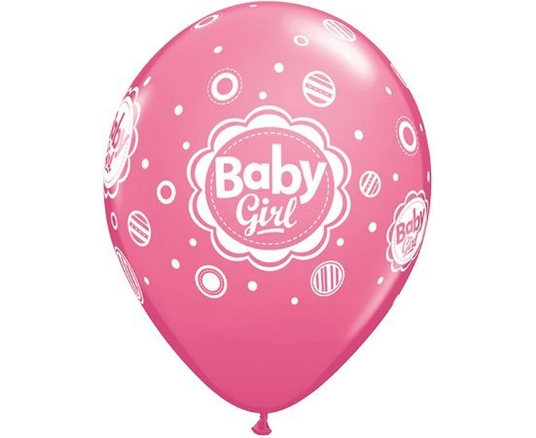 Balloons Anagram 11", QL "Baby Girl", baby girl dots, mix: light pink, pink, lavender, 6pcs EOL