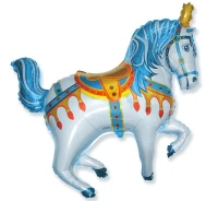 Foil balloon 24" FX - Blue circus horse (gold feather) KK,  unpacked (flat) EOL