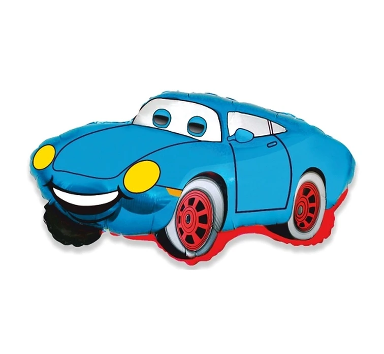 Foil balloon 14" FX - Smiling car, blue,  unpacked (flat)