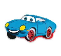 Foil balloon 14" FX - Smiling car, blue,  unpacked (flat)
