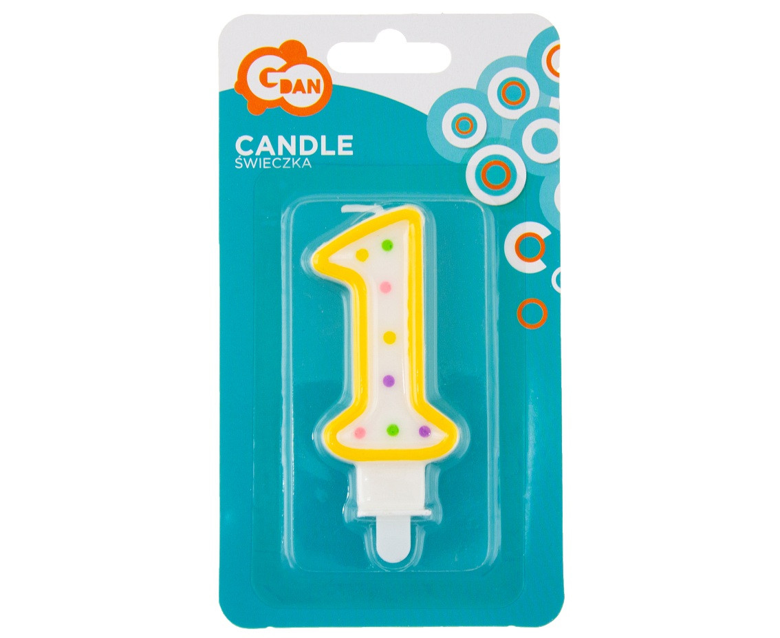 Birthday candle Polka Dots - digit 1, 8 cm