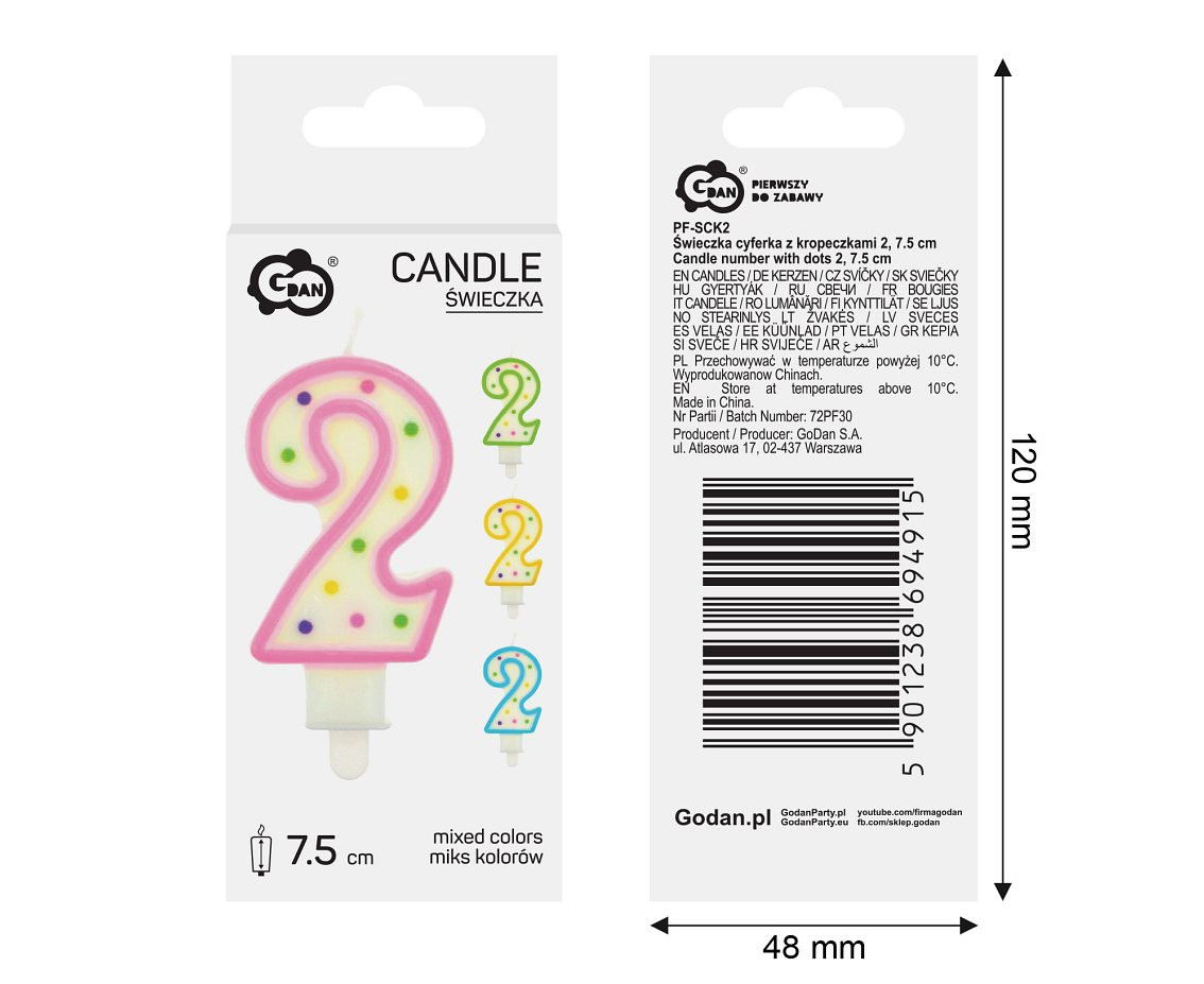 Candle number with dots 2, 8 cm