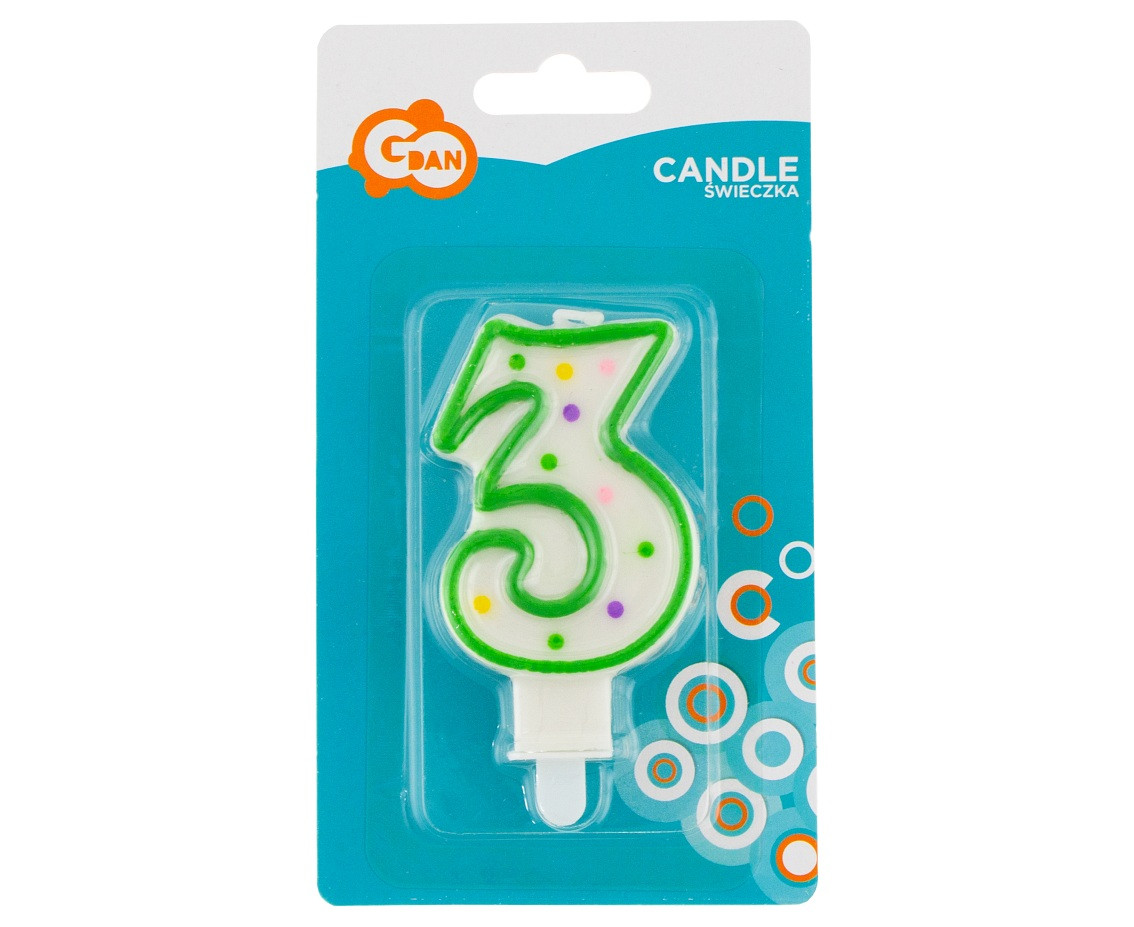 Candle number with dots 3, 8 cm