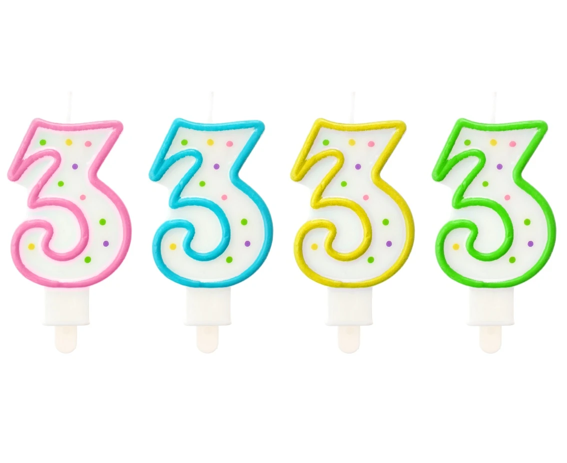 Candle number with dots 3, 8 cm