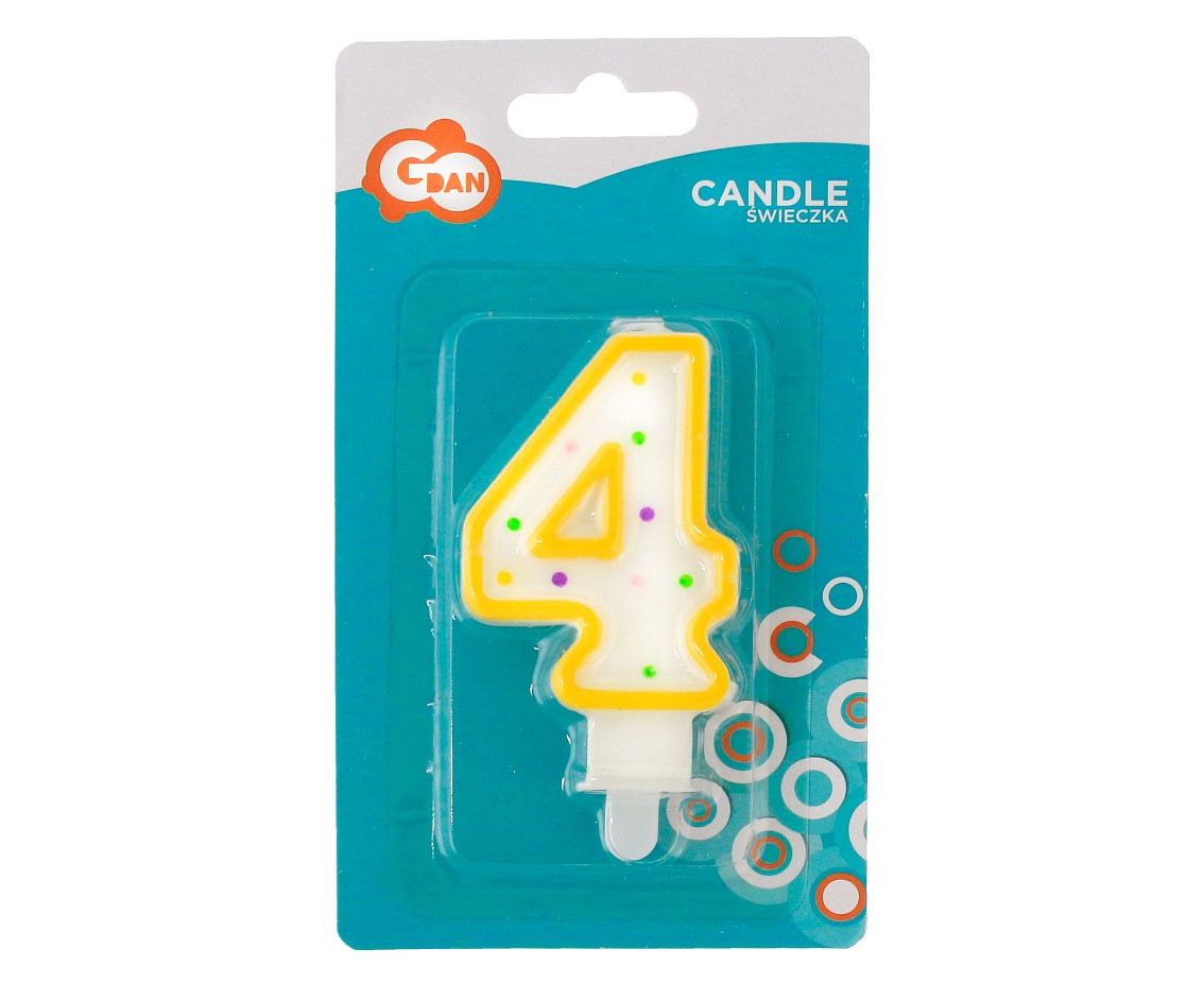 Birthday candle Polka Dots - digit 4, 8 cm