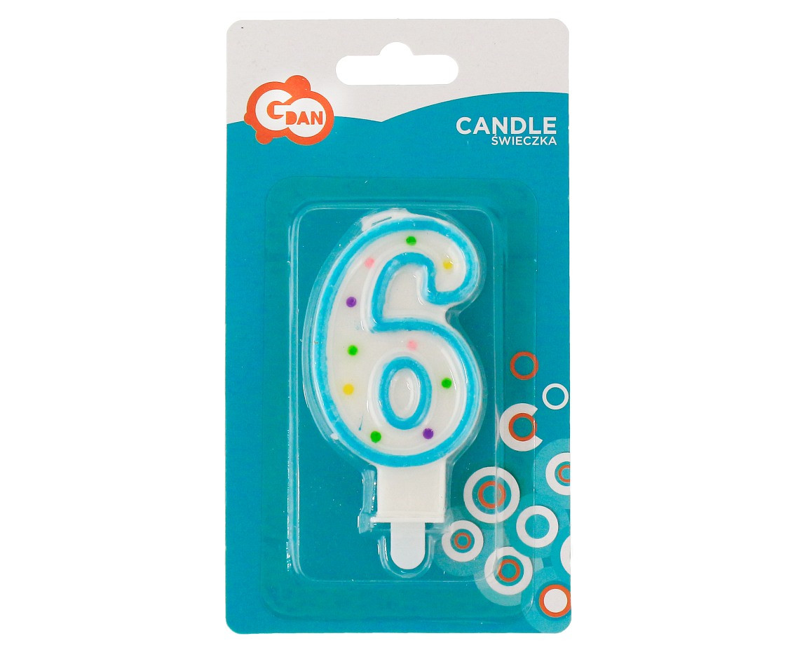 Candle number with dots 6, 8 cm