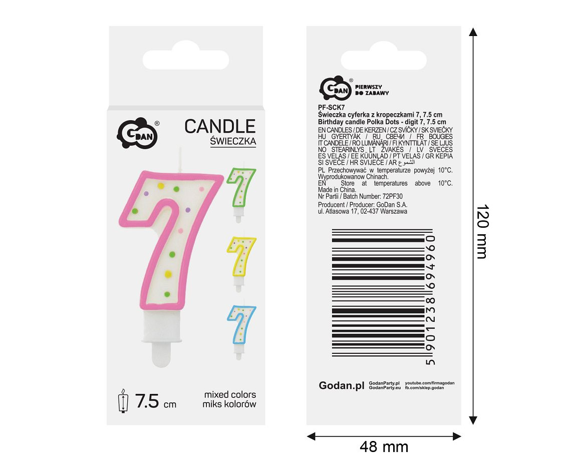 Candle number with dots 7, 8 cm