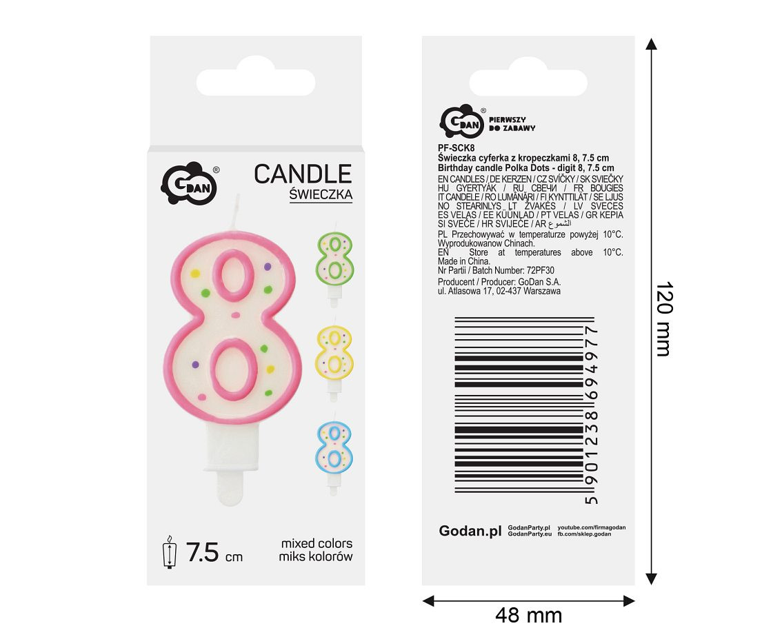 Candle number with dots 8, 8 cm