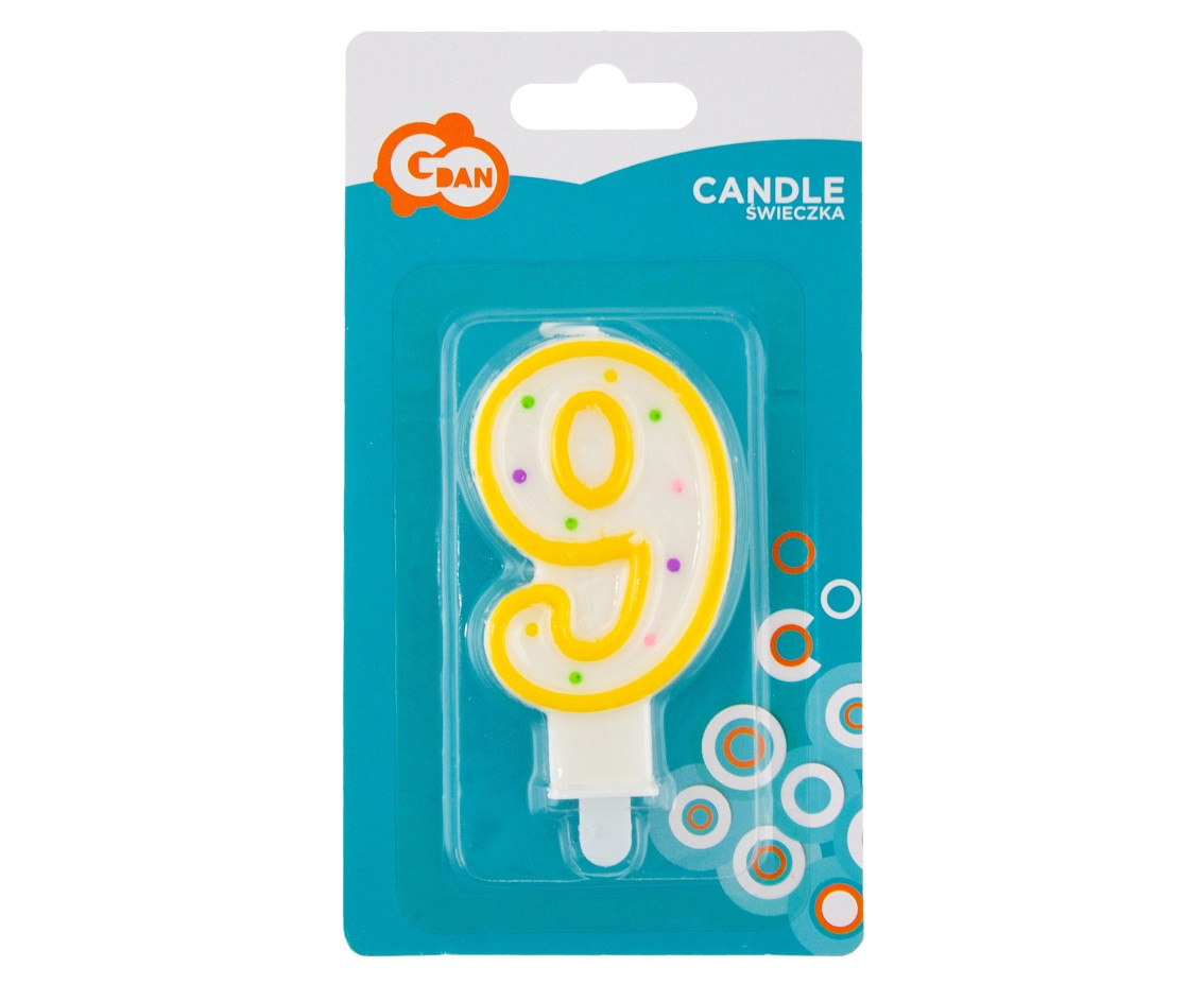 Candle number with dots 9, 8 cm