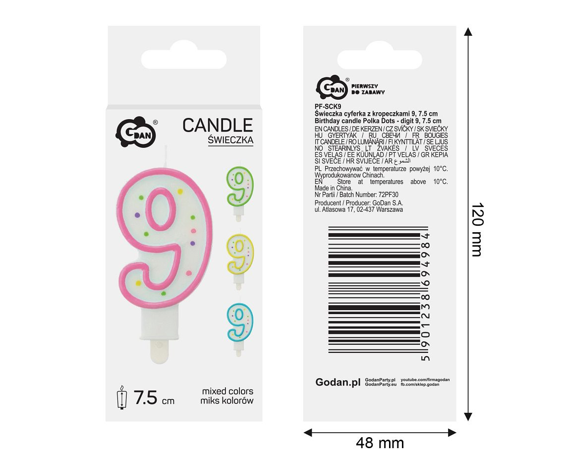 Candle number with dots 9, 8 cm