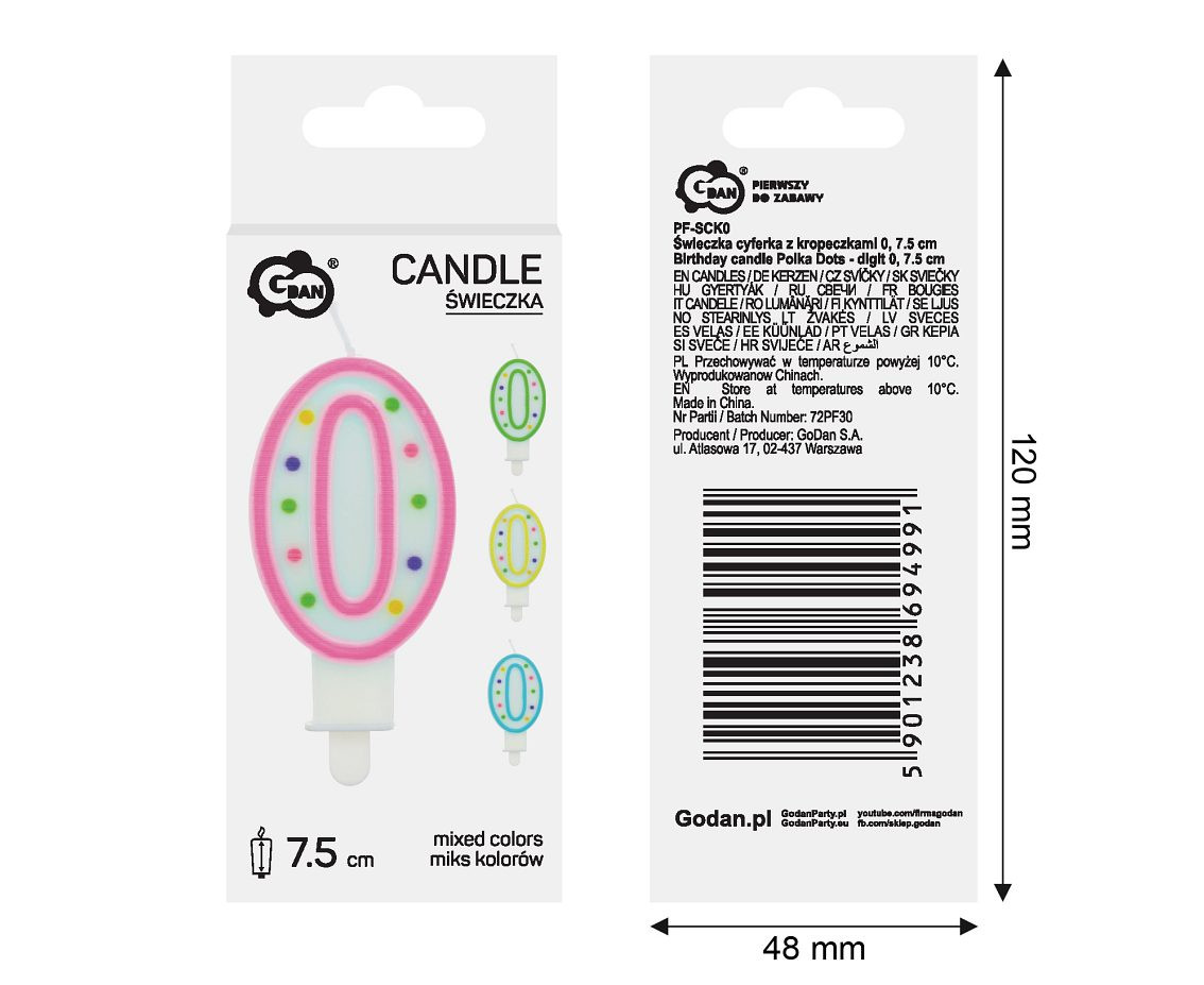 Candle number with dots 0, 8 cm