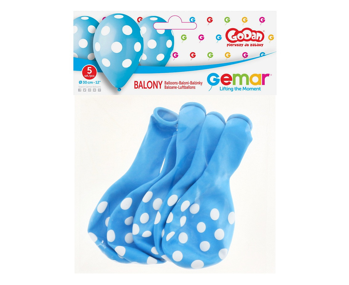 Balloons Gemar 12", pastel premium dots, light blue, 5pcs