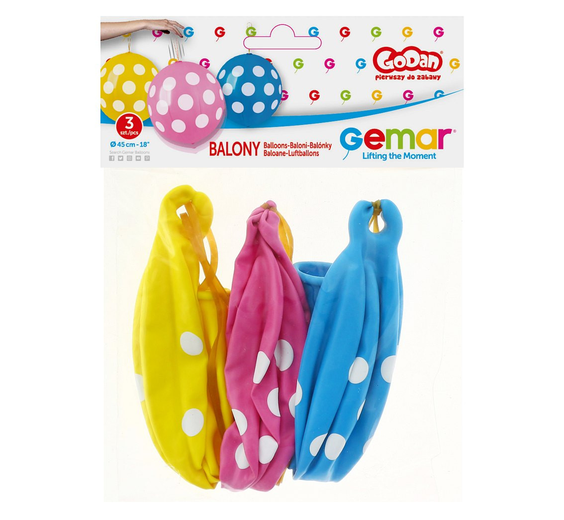 Balloons Gemar, pastel premium balloon dots, ball shape, 3pcs EOL