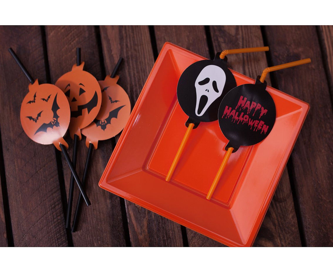 Drinking straws with deco card  "Halloween" , 5 pcs EOL