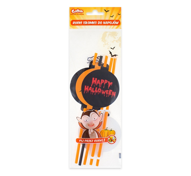 Drinking straws with deco card  "Halloween" , 5 pcs EOL