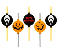 Drinking straws with deco card  "Halloween" , 5 pcs EOL