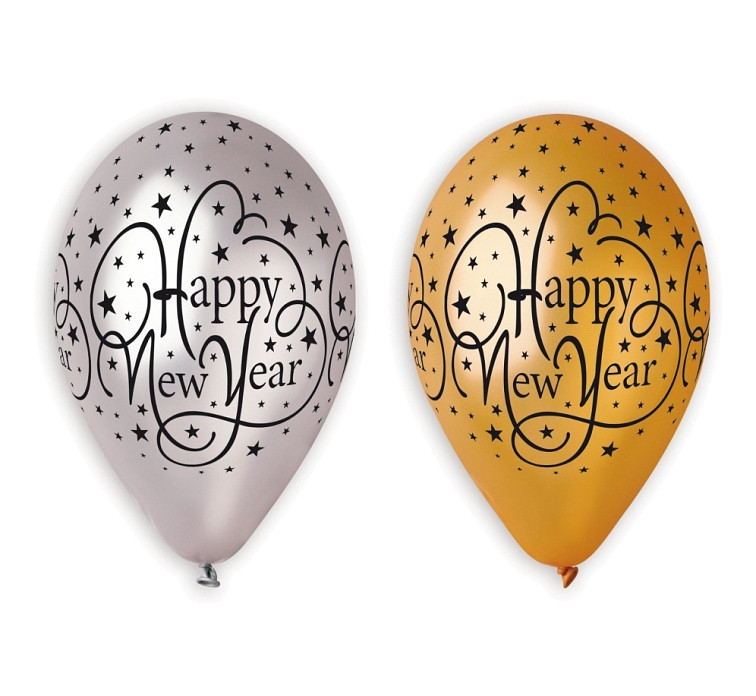 Balloons Gemar 12", pastel premium "happy new year", gold and silver, 6pcs